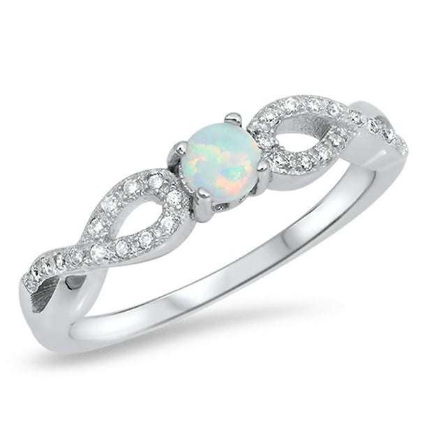 Clear CZ Blue Lab Opal Infinity Ring New .925 Sterling Silver Band Sizes 4-12